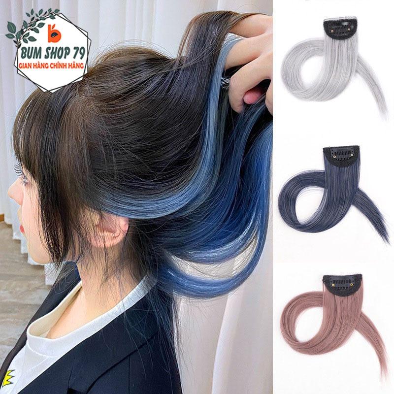 Tóc giả kẹp highlight 60cm dáng thẳng tự nhiên nhiều màu, Kẹp tóc nối nữ phối màu tạo kiểu cá tính