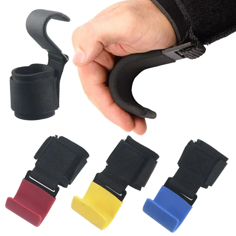 1PC  Non-Slip Weight Lifting Hook Grips with Wrist Wraps Gym Hand-Bar Wrist Strap Fitness Hook Weight Strap Pull-Ups Power Lift Gloves Weightlifting Deadlift Chin Pull Up