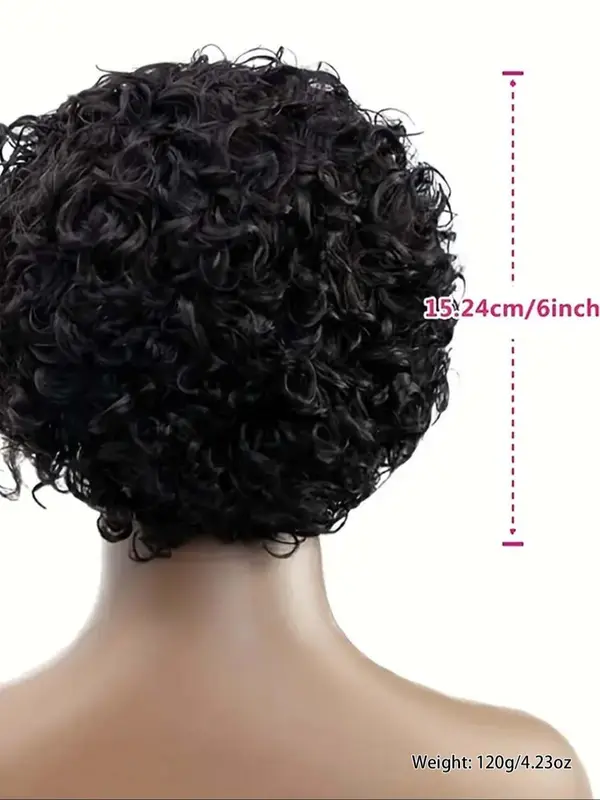 6 Inch Short Wavy Afro Wig for Women, Gorgeous Fluffy Human Curly Wig with Blunt Bangs, Human Hair Wigs for Party, Daily Use 1