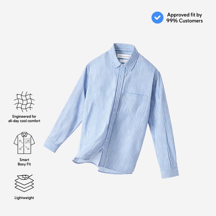 Gambar TENUE Kemeja Lengan Panjang - Office Hours - Pool Stripe - L dari Tenue de Attire Kota Administrasi Jakarta Selatan Tokopedia