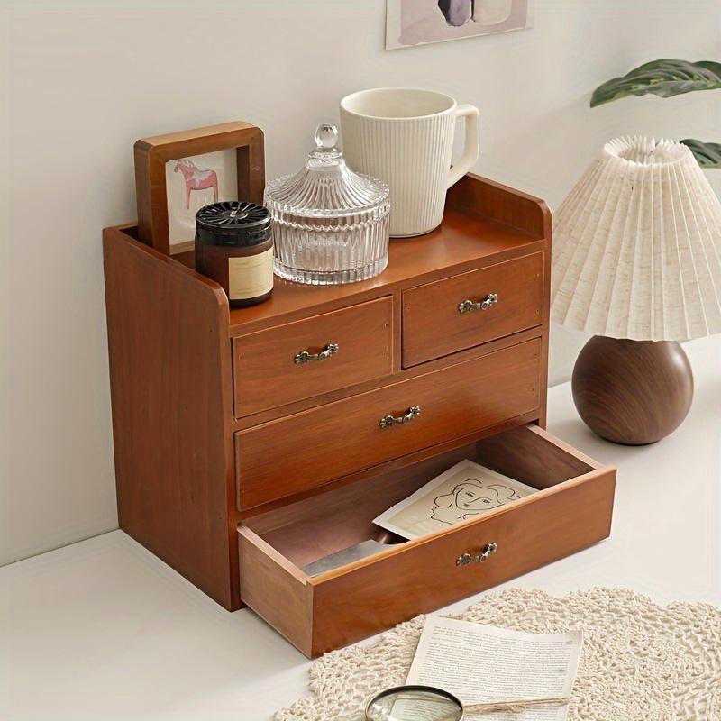 Vintage Pine Desktop Storage Cabinet with Drawers-Office Storage Solution, Freestanding Design Suitable for Kitchen and Bedroom 0