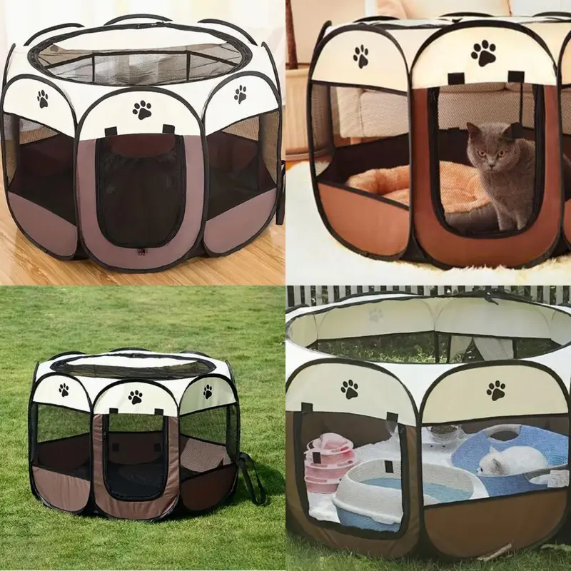 Portable Mesh Pet Gaming Cage, Waterproof Pet Playpens, Foldable Pet Cages for Small Dogs & Cats 3