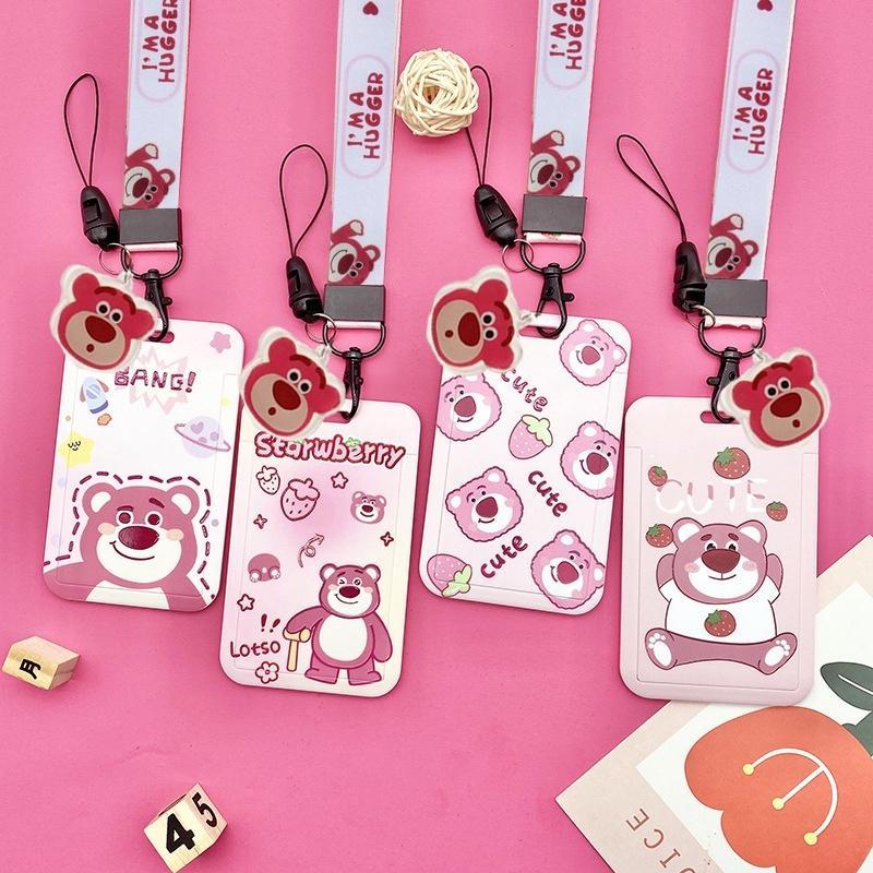  Dây đeo thẻ ID học sinh sinh viên Bao Đựng Thẻ,móc khóa Ví Gấu dâu lotso anime kimetsu báo hồng kuromi,pink panther 