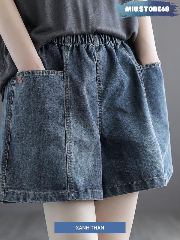 Quần Short Jean Mềm Cạp Chun Lưng Cao , Quần Đùi Nữ Ống Rộng M026  Voi Women Pants