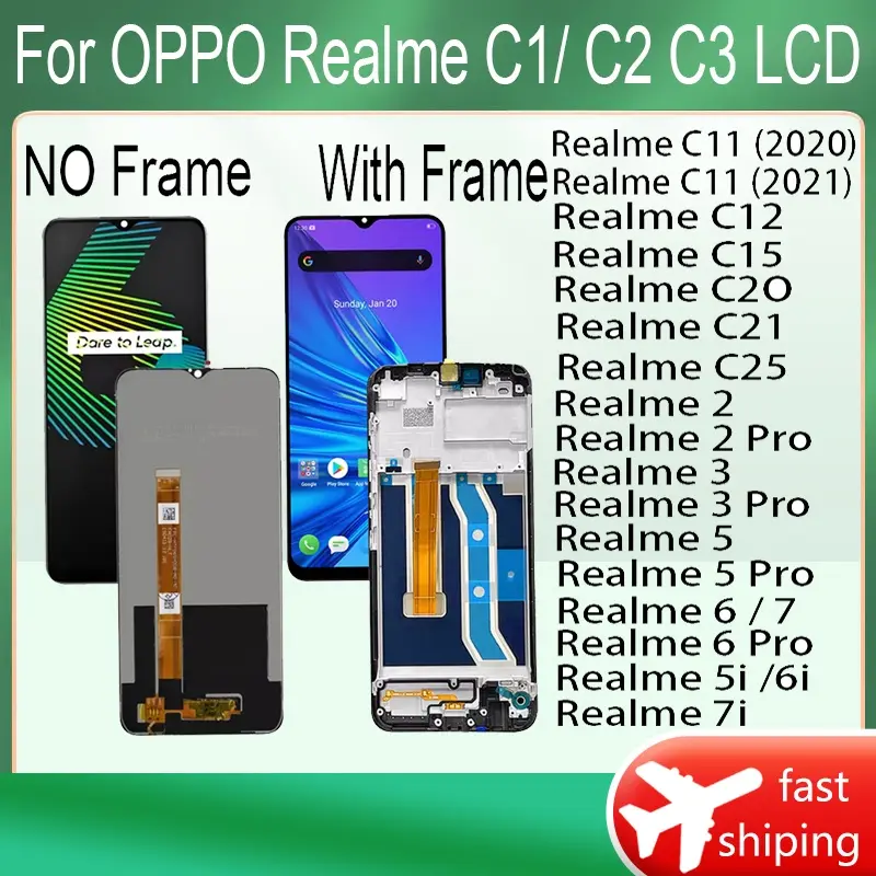 For OPPO Realme C2 C1 C3/5i/6i REALME5/5PRO/REALME6/6PRO/ 7/7I C11/C12/C15/C20/C25 LCD With Frame Display Touch Screen Parts