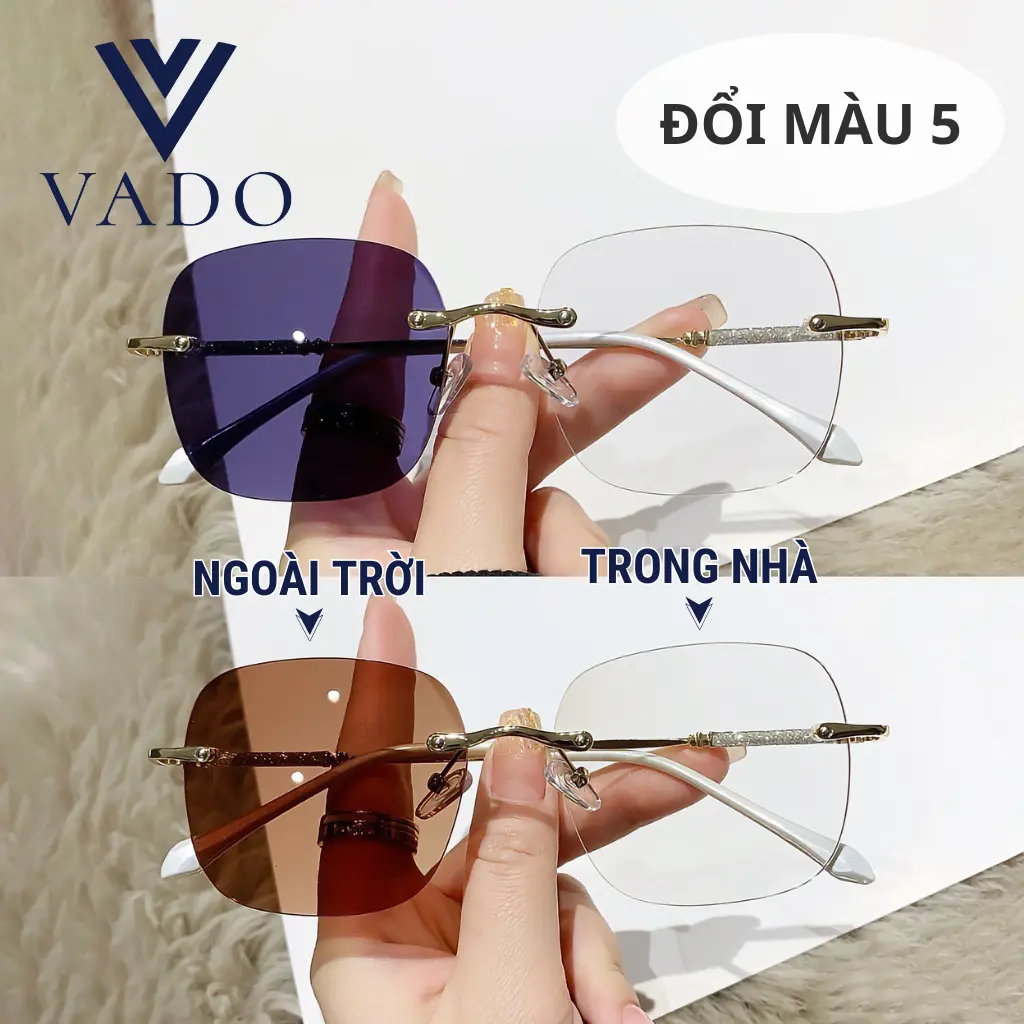 ĐỔI MÀU 5 - Mắt Kính Thời Trang Nữ Đổi Màu Hottrend Đi Biển, Kính Mắt Đi Chơi Chụp Hình Sống Ảo, Con Ve Cao Su Non Hạn Chế Đau Mũi - VADO