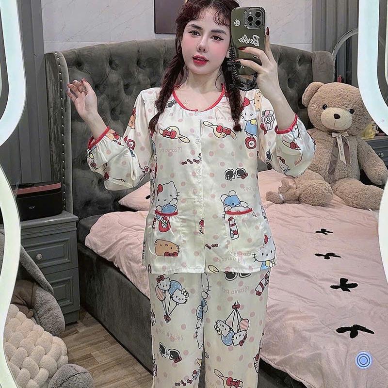 Đồ bộ pijama tay dài lụa latin, cổ tròn nhiều mẫu xinh, dưới 60kg thiết kế mới dễ thương chất liệu mềm mịn mát , đồ bộ nữ Yuri Phương Shop 7