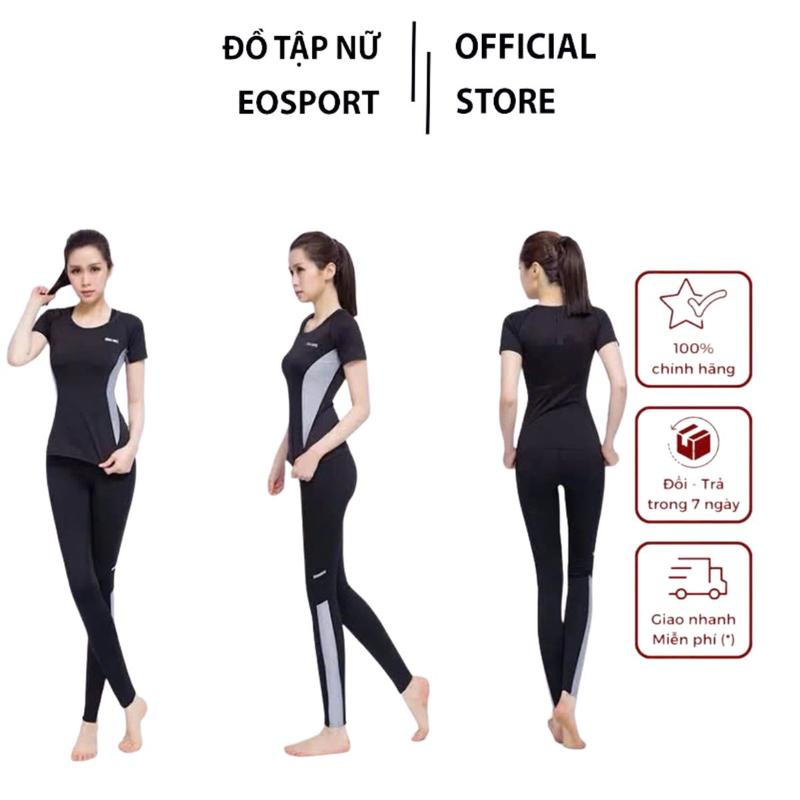 Đồ tập gym nữ, bộ tập yoga nữ áo cộc tay phối màu quần dài cạp cao chất thun lạnh co giãn 4 chiều- (D39) Sport Chạy Bộ Tập Thể Dục Top