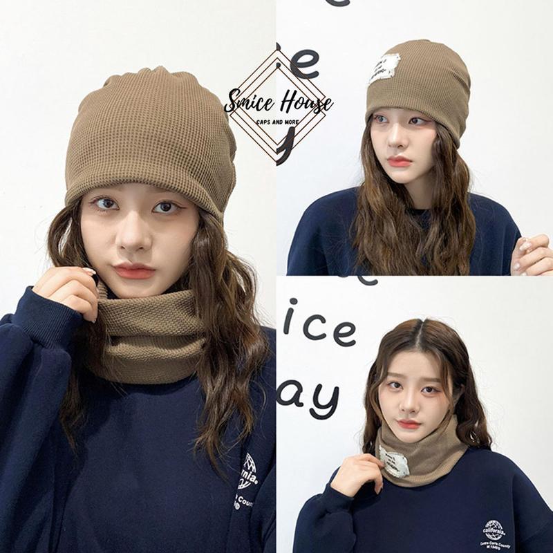 Nón len trùm đầu có thể làm khăn quàng cổ cá tính phong cách Hàn Quốc mũ beanie 3