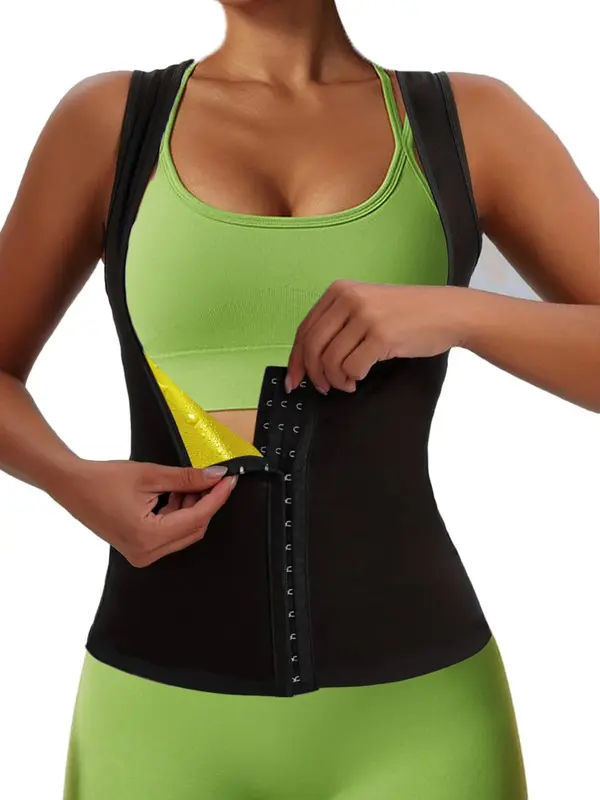 Women's Solid Tummy Control Hook-and-Eye Closure Sauna Top, Adjustable Sports Top For Workout Gym Exercise, Stretchy Shapewear Sports Clothing For Women 4