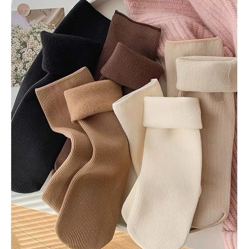Set 10 Đôi Tất Vớ Cotton Lót Lông Nỉ Giữ Nhiệt Cao Cổ Siêu Ấm Cho Nữ Đủ Màu Cute 2025 Women