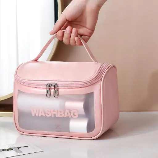 BISA COD T5473  Tas Kosmetik / Pouch WashBag / Organizer Bag / Tas Kosmetik Waterproof Tas Washbag Transparan Besar Kulit Plastik 3