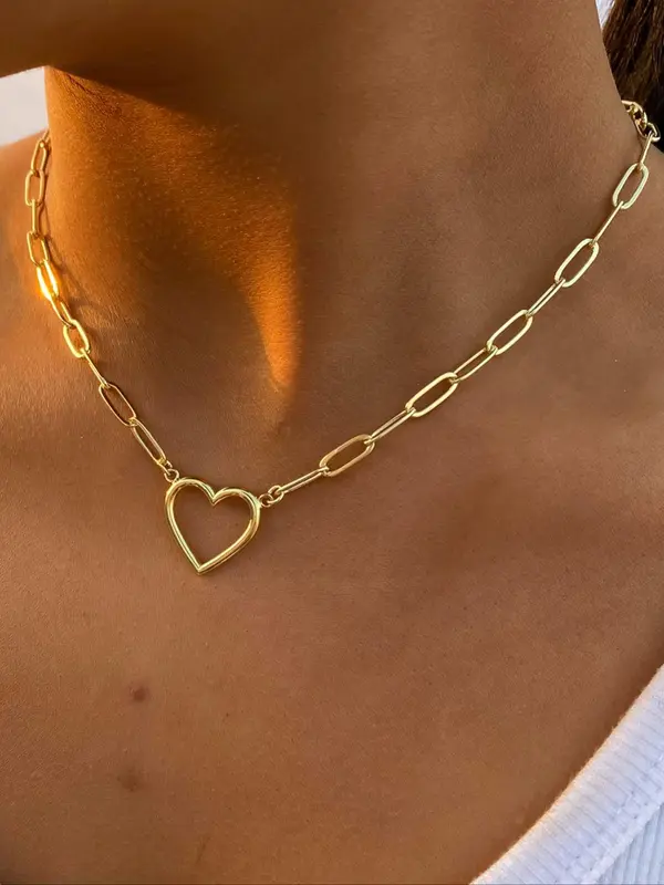 Women's Elegant Heart Design Pendant Necklace, Exquisite Trendy Pendant Necklace, Chic Jewelry As Gift for Girlfriend 0
