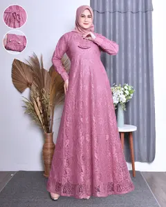 Gamis Burkat Kondangan Wanita Terbaru Bahan Premium Size M L XL XXL 3XL Free Masker Muslim Dress Pesta  Maxi  Untuk Remaja Dan Dewasa Panjang Pakai Kancing Di Lengan Mewah Nyaman Dan simpel Gamis Brokat Lebaran 2025