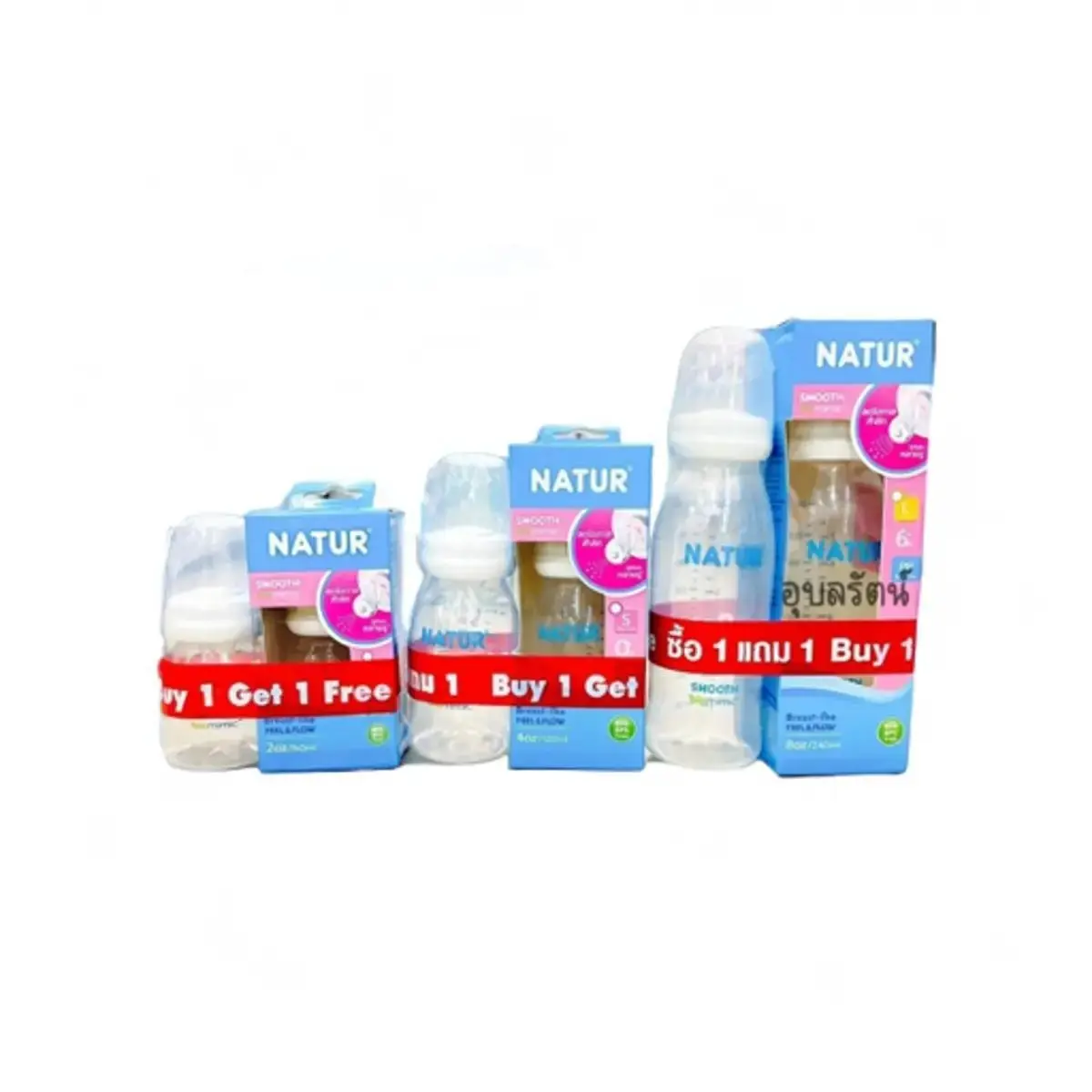 [1 แถม 1]NATUR เนเจอร์ ขวดนมคอแคบ สมูทไบโอมิค ขนาด 2,4,8 oz. (ได้ 2 ขวด)