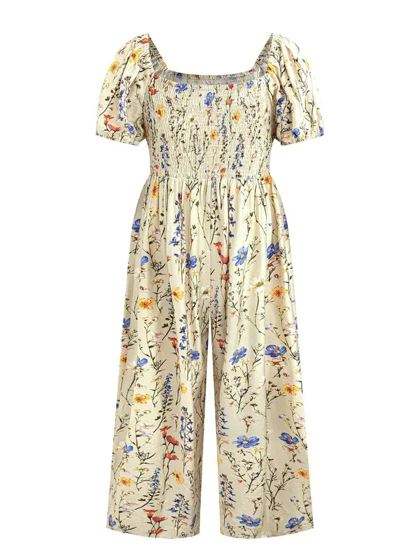 【Plus Size】 Floral Print Jumpsuit, Boho Jumpsuit for Beach Vacation Holiday, Women's Clothes for All Seasons, Bohemian Womenswear 1
