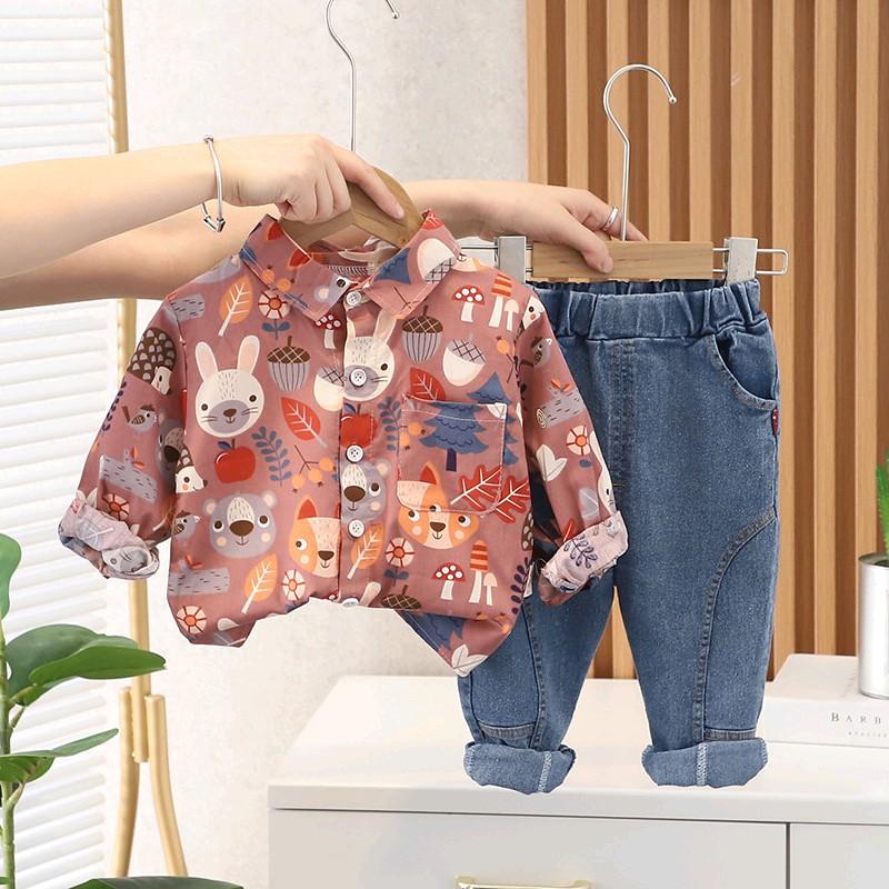 Setelan Kemeja dan Celana Jeans Anak Laki-laki 1-5 tahun Katun 3