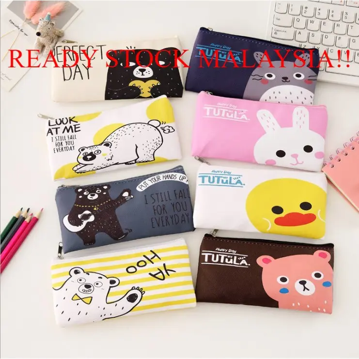 Korea pencil case Creative Cute small fresh PU stationery bag cartoon pen case Ready Stock