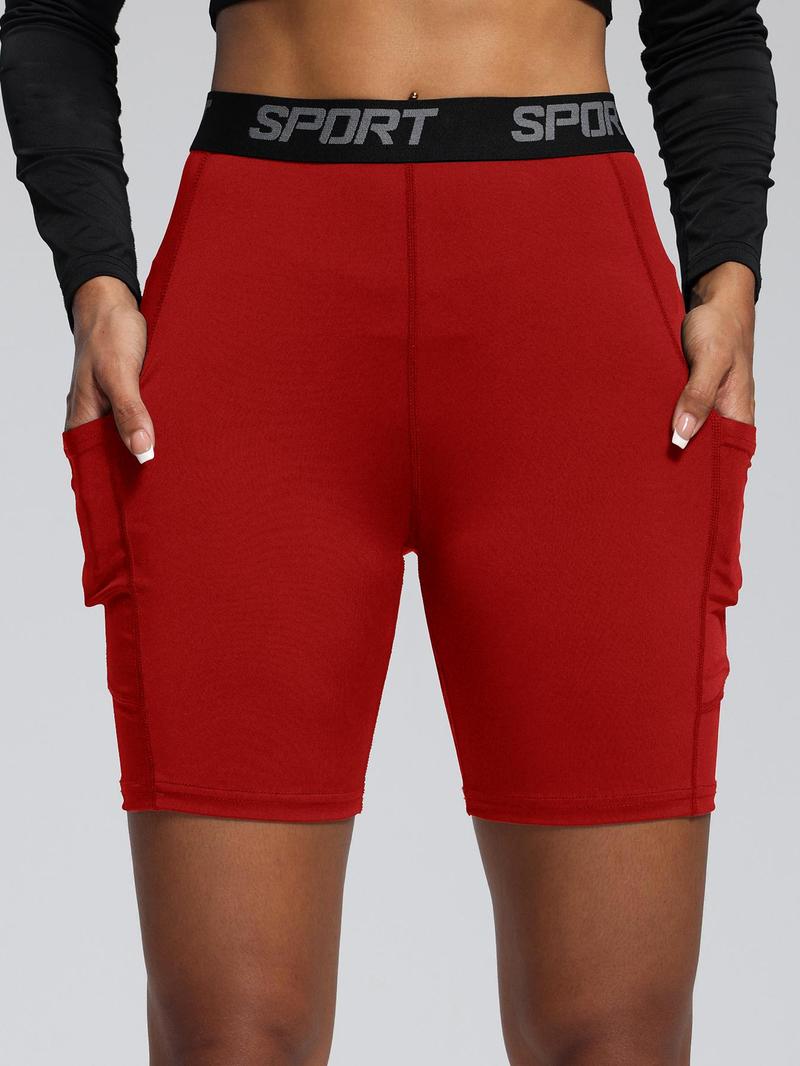 Product Introduction of Women's Solid Color Letter Tape Gym Shorts, Tight-fitting Sporty Breathable Comfortable Side Pocket Skinny Shorts for Yoga Gym Workout Running, Ladies Sportswear for All Seasons 5