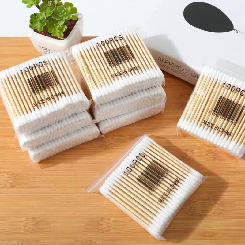 Tăm Bông Gói 100 PSC Bằng Gỗ Tre Chắc Chắn Tiện Lợi Bông Tăm Ngoáy Tai Tre Thân Thiên Môi Trường 2