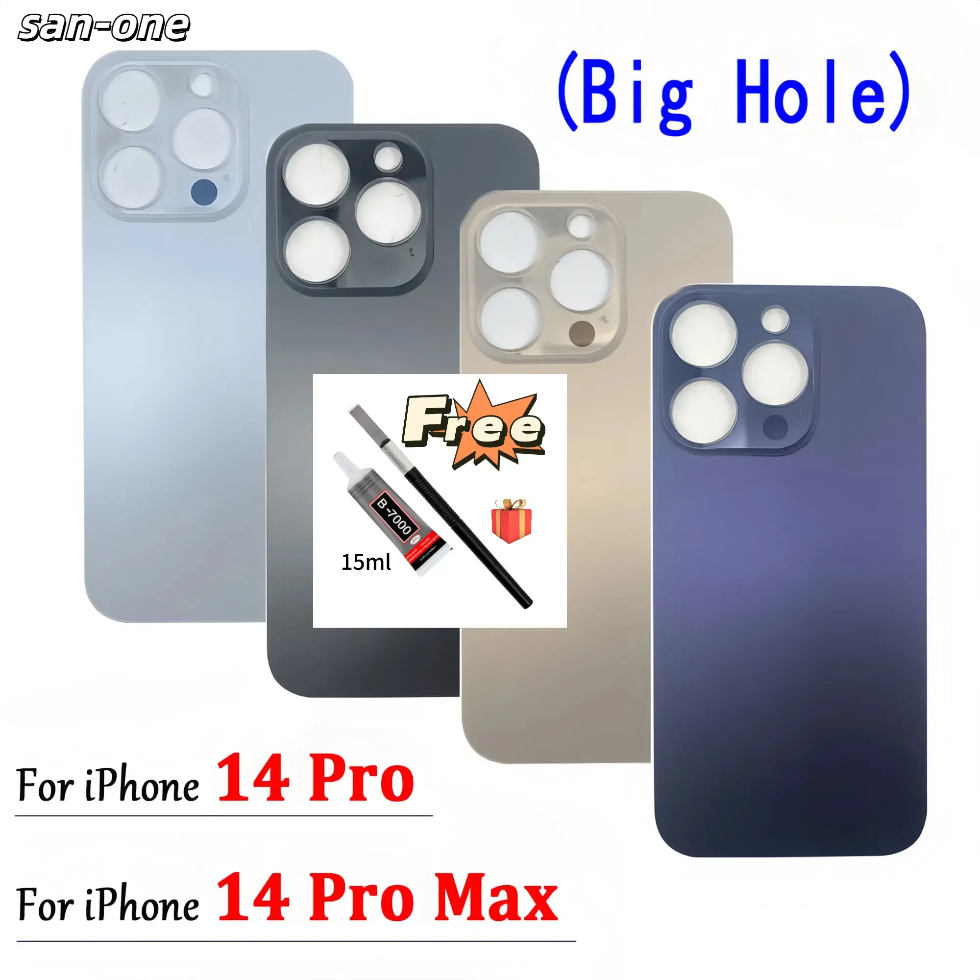 With tools Big Hole Battery Back Cover Glass Rear Door Housing Case Replacement epair Spare Parts For iPhone 14 Pro Max / 14 Pro+glus