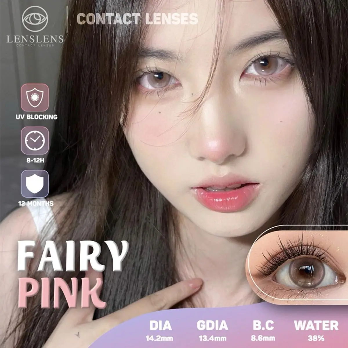 Lens Mắt Kính Áp Tròng Fairy Pink 14.2 Giãn Nhẹ - Fairy Gray  14.5mm