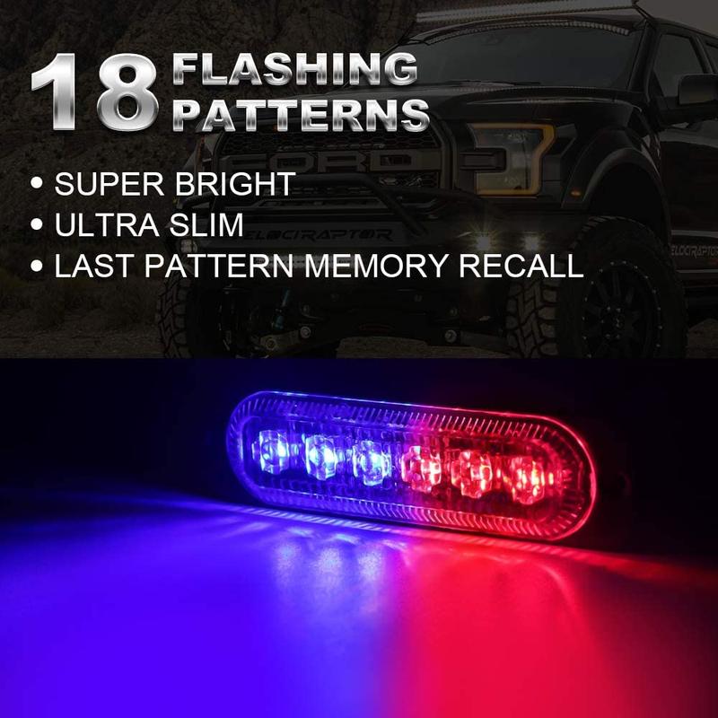 Product Introduction of 1PCS 4/6 LED Strobe Light Car Grille Flashing Lightbar Police Warning Light Emergency Lamp Red Blue Amber Stroboscopes 12-24V 19