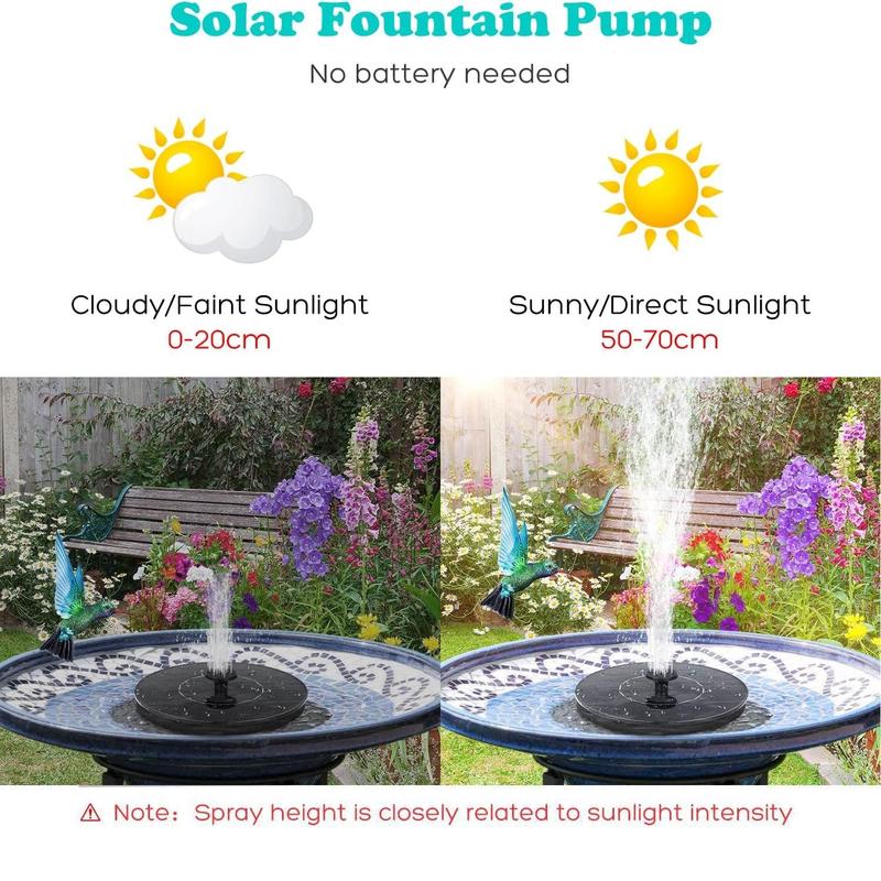Product Introduction of Solar Fountain, Solar Bird Bath Fountain Pump with 6 Nozzles, Outdoor Watering Submersible Pump for Ponds, Swimming Pools, Gardens, Fish Tanks, Aquariums 5
