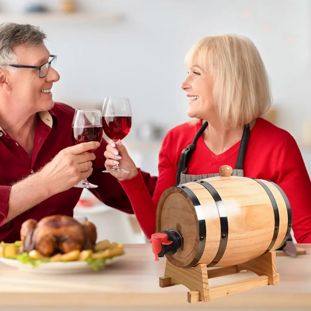 ouldnen- Decorative Wine Cask Vintage Oak Wine Barrel with Stand and Tap for Whiskey Aging and Home Bar Decor 1.5l Size Authentic Wooden Barrel Dispenser