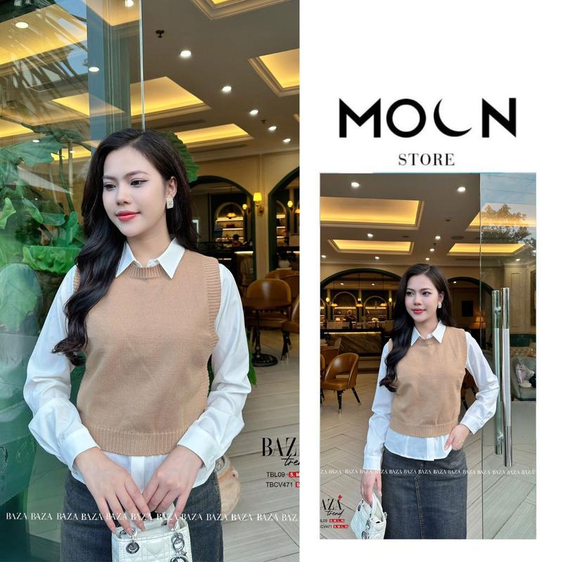 Áo len gile nữ dáng ngắn công sở TBL09 áo len gile cổ tròn chất len dệt mềm mịn thời trang phong cách Hàn Quốc Moon