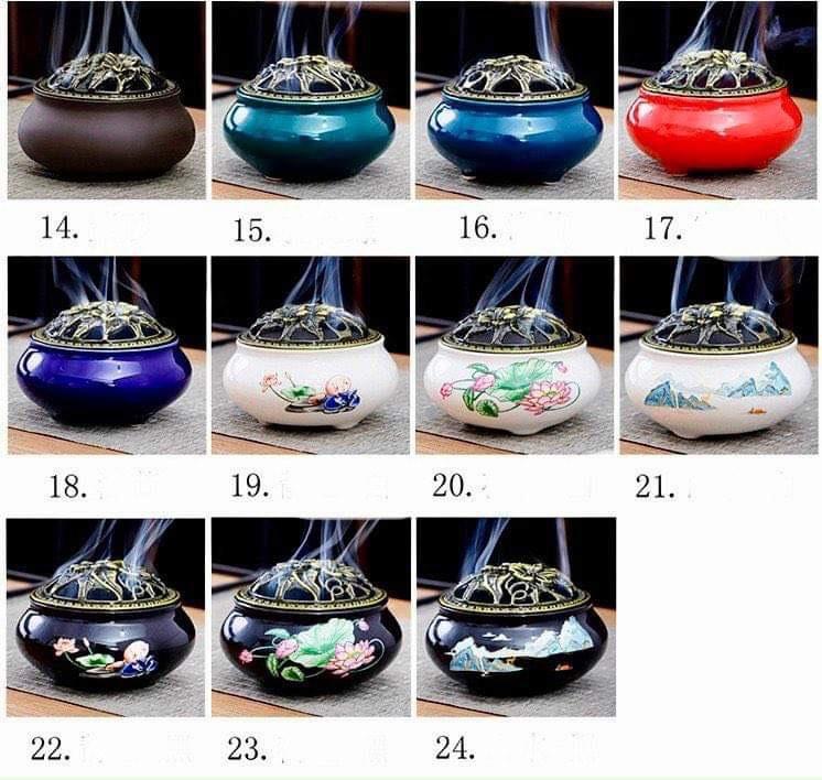 ( GIÁ SỈ ) Lư Xông Nụ Trầm Hương - Đỉnh Đốt Nhang Vòng Phong Thủy Bằng Gốm Sứ Vân Rạn Cao Cấp Kèm Lót Đế 1