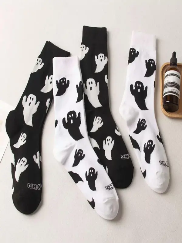 Women's Streetwear Halloween Ghost Print Crew Socks, Y2K Wear Streetwear, Mid-calf Long Socks, Women Socks for All Seasons, 2024 Trendy Matching Seamless Socks, Autumn Wear Autumn Winter Wear, Womenswear 6
