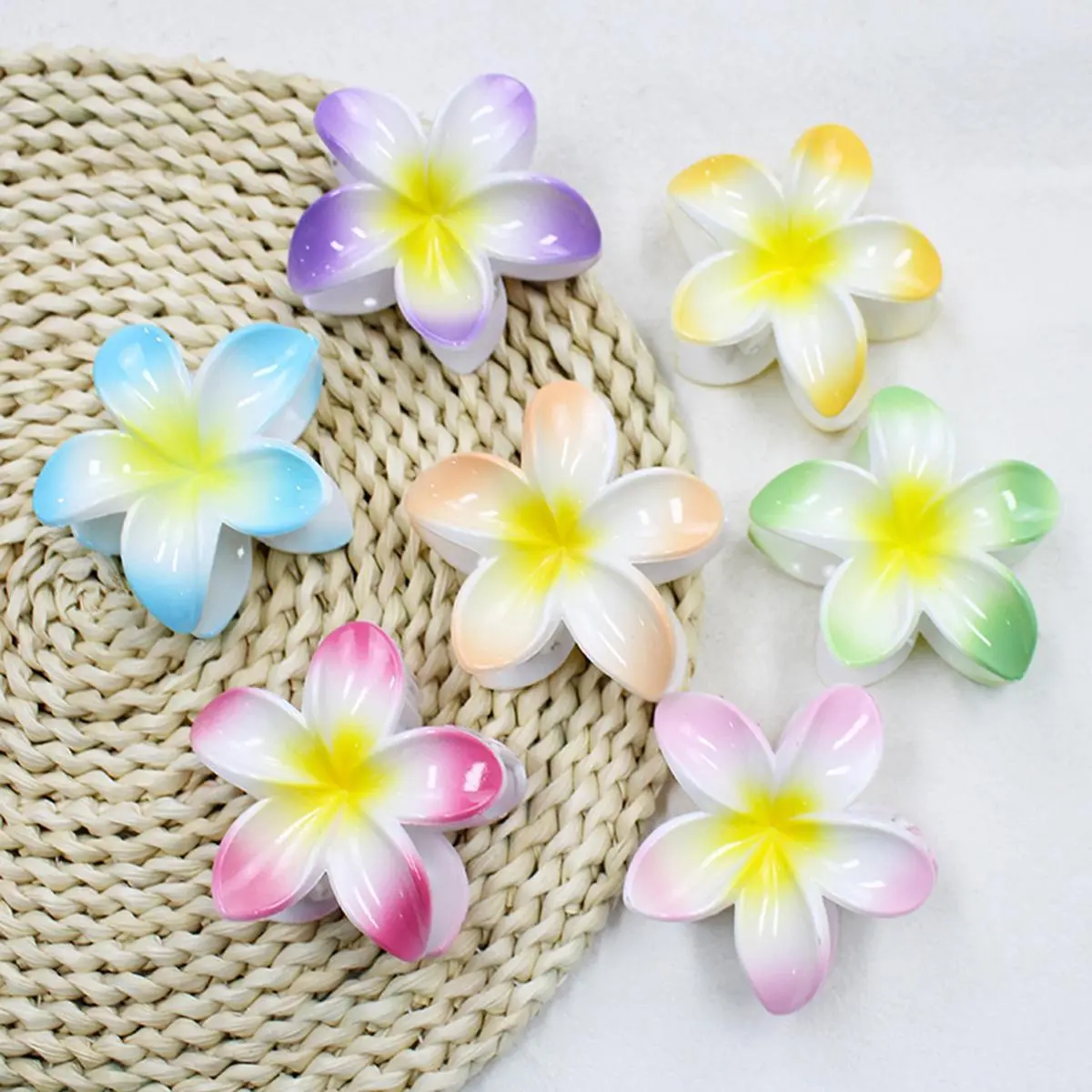 1PC  Plumeria Flower Hair Claw Clips Vintage Colorful Flower Grab Clip For Women Fashion Hair Accessories Headwear