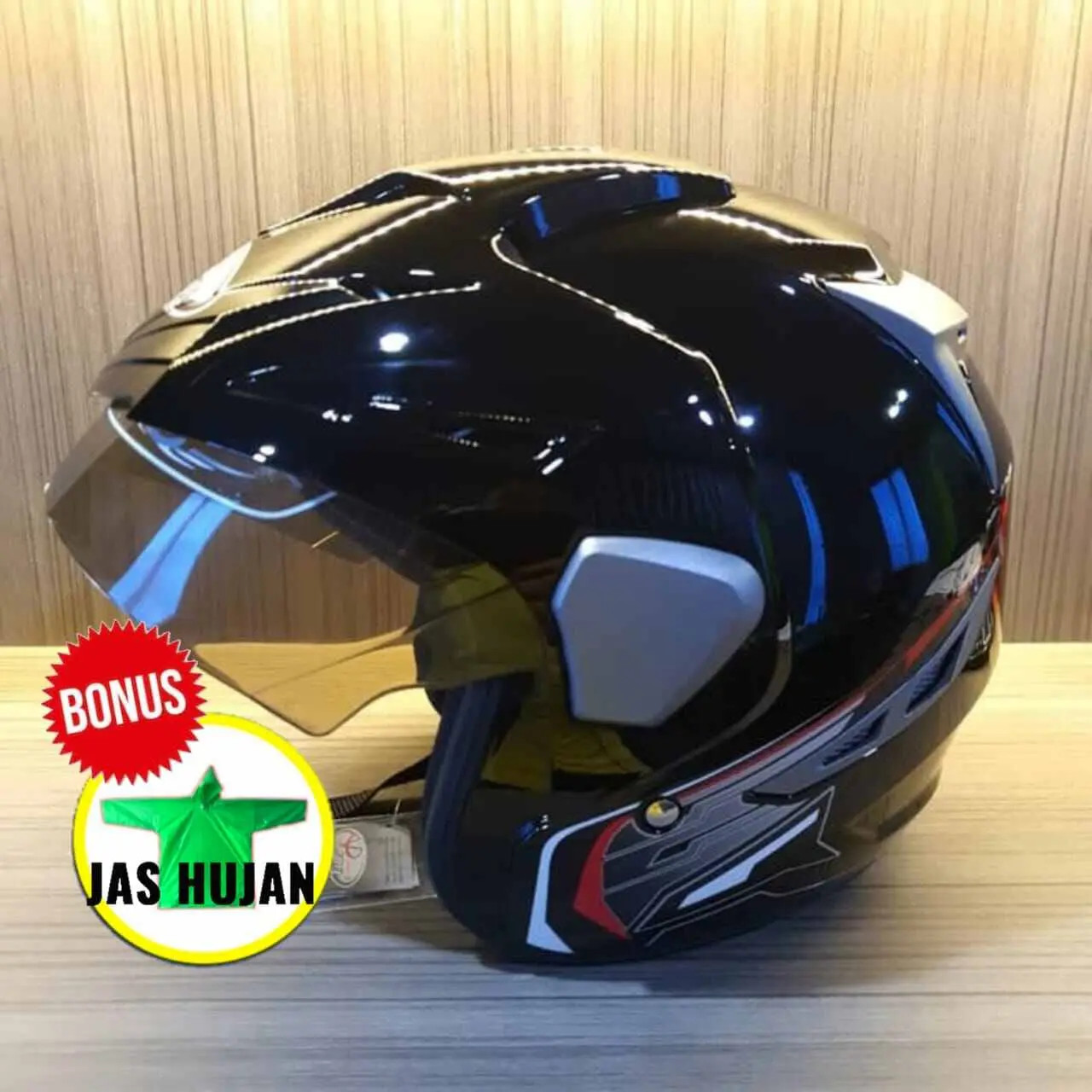Helm Half Face wanita Pria dewasa F03 Minimalis Kaca Riben + Bonus jas hujan