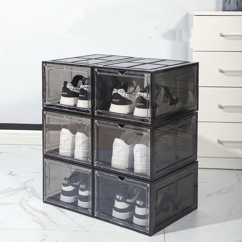 Hộp đựng giày nhựa cứng cửa trong suốt cửa nam châm size lớn nắp kính mica, Box đựng giày lắp ráp tiện lợi