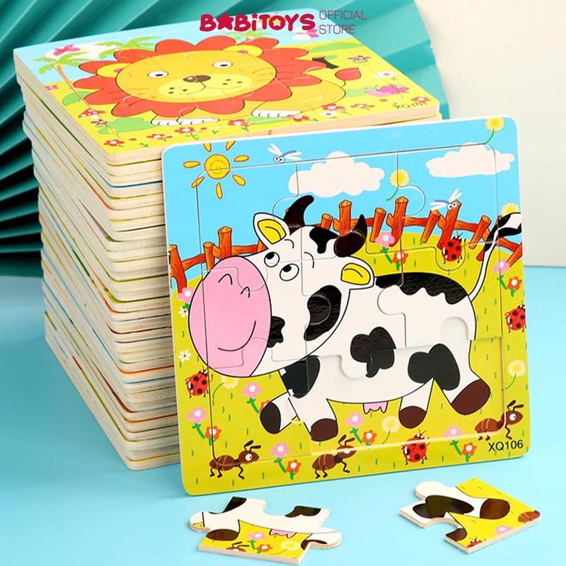 Combo 10 Bức Tranh Ghép Hình 9 Miếng Loại Lớn 15x15cm In Hình Ngộ Nghĩnh Cho bé, Đồ Chơi Xếp Hình 9 Miếng Nhiều Hình Ngẫu Nhiên