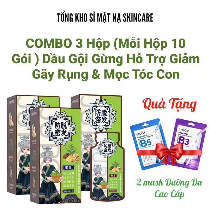 Combo 3 Hộp Dầu Gội Chiết Xuất Gừng Hỗ Trợ Giảm Rụng Tóc Hỗ Trợ giảm Gàu & Nấm Ngứa Da Dầu Hộp 10 Gói Kèm Quà Tặng