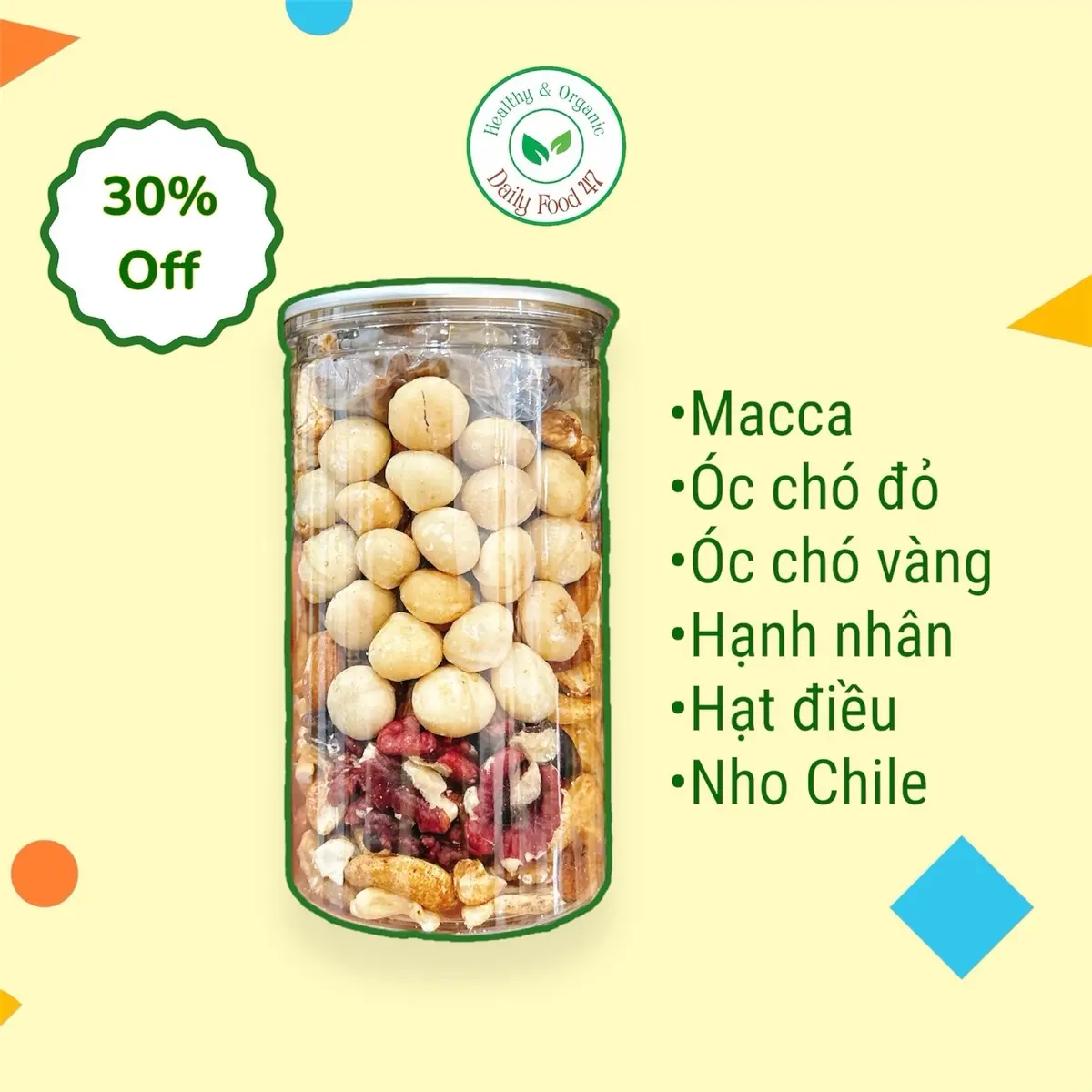 [Siêu Macca] Mix 5 Hạt + Trái cây (macca, óc chó đỏ, vàng, hạnh nhân, điều) nướng mật 500gram Ăn Vặt