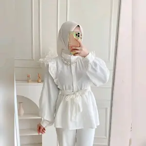 Fuji Blouse Ruffle | Kemeja Atasan Tangan Panjang Crinkle Airflow Full Kancing Busui Kerah Baju Wanita Casual Oversize Panjang Santai Variasi Ruffle Warna Khaki