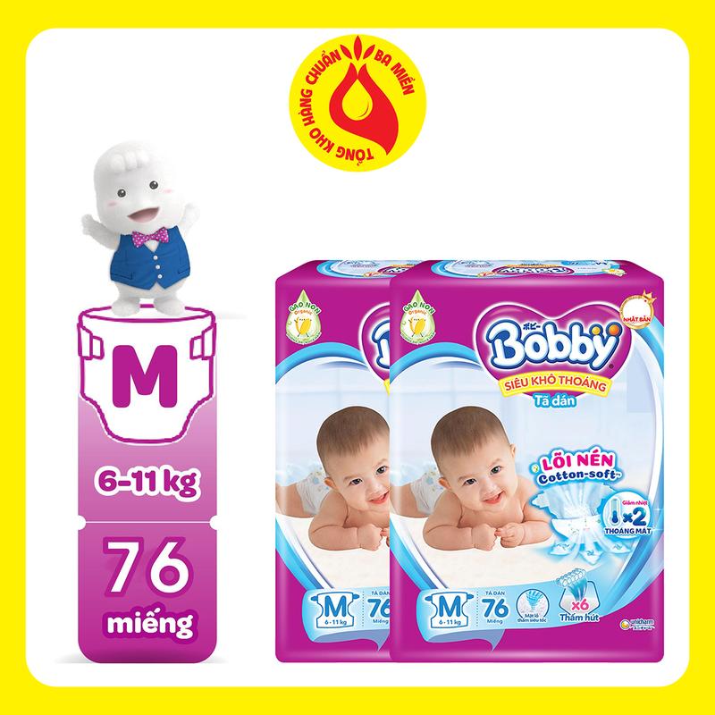 [COMBO 2] Bobby Tã dán M76 Siêu khô thoáng Lõi nén cotton-soft