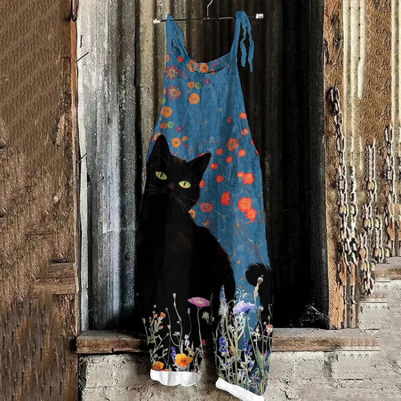 Women's New Fashion Retro Romper Cute Animal Cat Pattern 3D Printed Suspenders Casual Comfort Lazy Fashion Romper Flower Pattern Colorful Womenswear Overalls fleabag  jumpsuit 8
