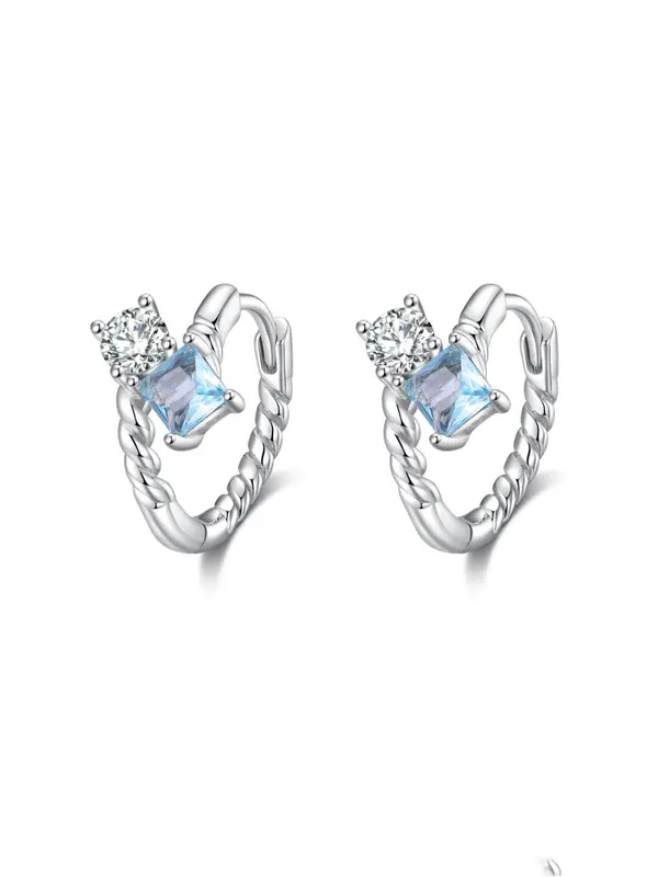 925 Sterling Silver Twisted Design Hoop Earrings, Elegant Square Shaped Artificial Zirconia Decorated Earrings for Women, Trendy All-match & Exquisite Jewelry for Birthday Gift 4