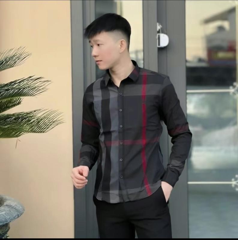 Áo sơ mi nam tay dài tay ngắn caro đen xám kẻ sọc đỏ vải cotton mặc mát cao cấp-AHMENS CN4 Menswear Có Cổ