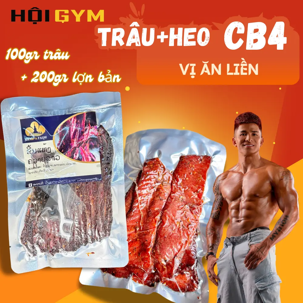 300G [ Hội Gym 88 ]  -  Trâu Gác Bếp Lào 100g +  Lợn bản Lào 200g - Hương Vị Chuẩn Lào 100% Thịt Trâu, Lợn Tươi, Vị ăn liền + KÈM CHẲM CHÉO