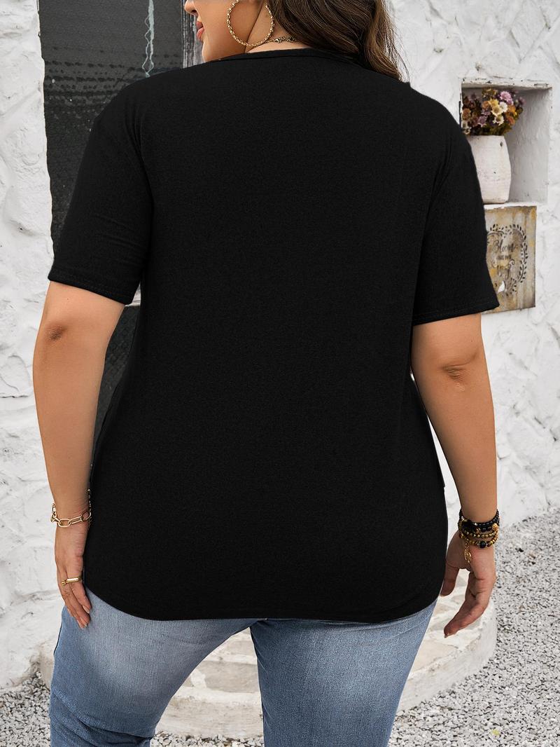 Product Introduction of 【Plus Size】 Milk Cow Print Round Neck Tee, Fashion Casual Crew Neck Short Sleeve T-Shirt for Daily Outdoor Wear, Women Plus Clothing for Summer 8