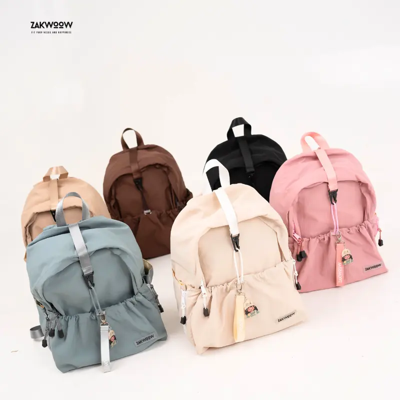 Zakwoowstyle Yuji Backpack FREE KEYCHAIN | Ransel Crinkle Lucu Anti Air Pink | Ransel Unisex 2
