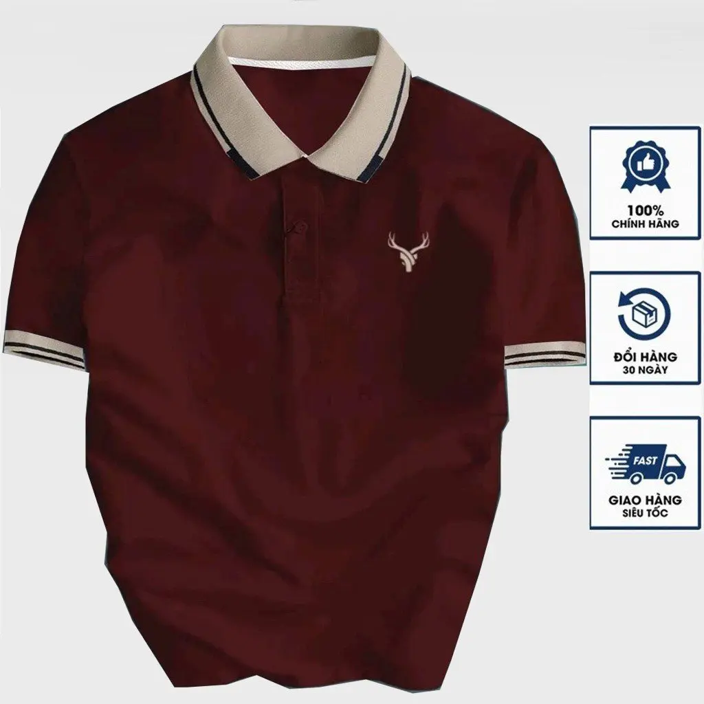 Áo thun Polo nam thêu Logo Sừng Hươu phối màu cực chuẩn  vải cotton co giãn 4 chiều cực chất