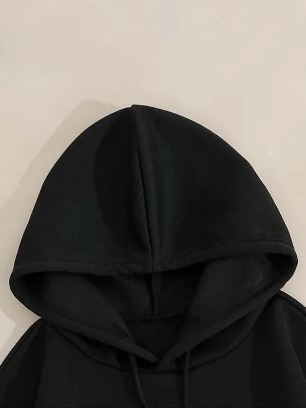 【Plus Size】 Letter & Airplane Print Drop Shoulder Hoodie, Fashion Casual Drawstring Pocket Hooded Sweatshirt for Daily Holiday Outdoor Wear, Women Clothing for Fall & Winter 2