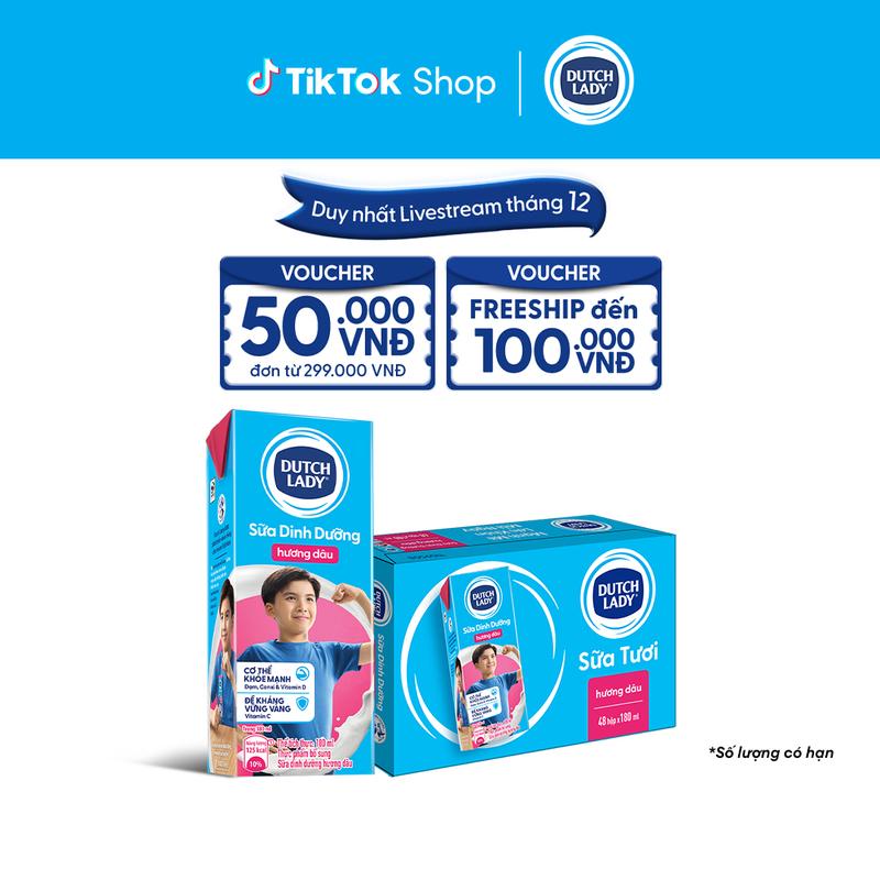 Thùng 48 Hộp Sữa Tươi Tiệt Trùng Dutch Lady Cô Gái Hà Lan Hương Dâu 180ml 48x180ml