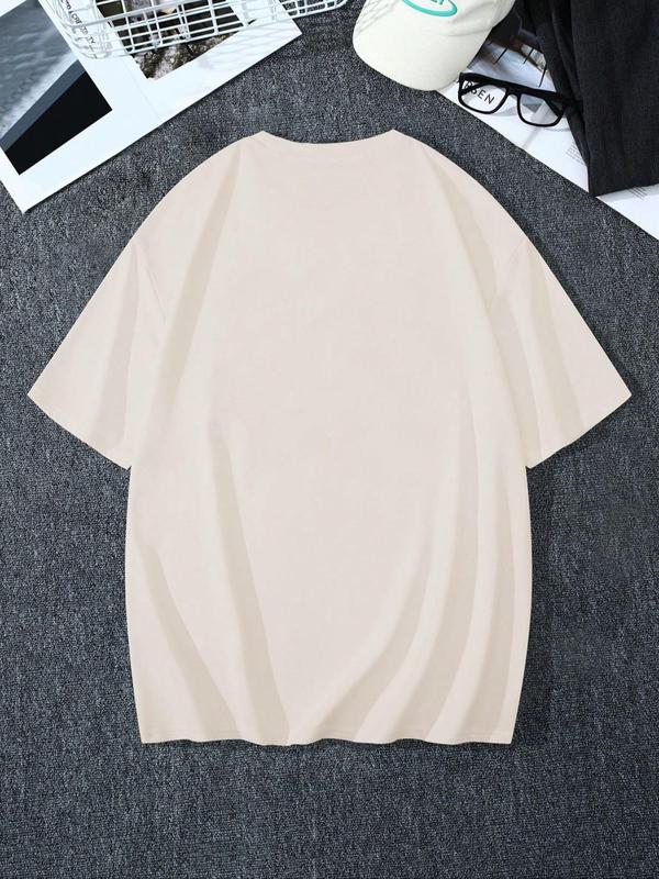 【Plus Size】 Men's  Letter Print Round Neck Tee, Regular Fit Casual Short Sleeve Crew Neck T-Shirt for Summer, Fashion Men's  Top for Daily Wear 1
